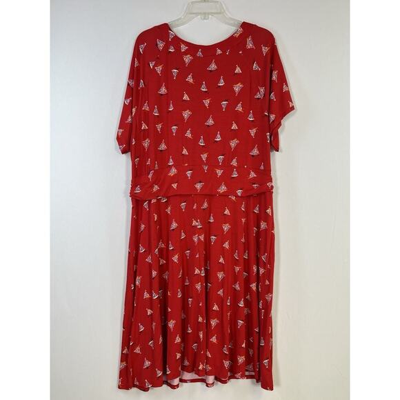 Women’s Midi Dress 1X 18-20 Sailboat Print Red Nautical Coastal Summer - Picture 3 of 12